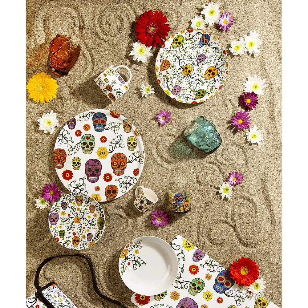 Acquista online Servizio piatti e bicchieri Teschio Calavera porcellana decorata 24 pezzi Excelsa